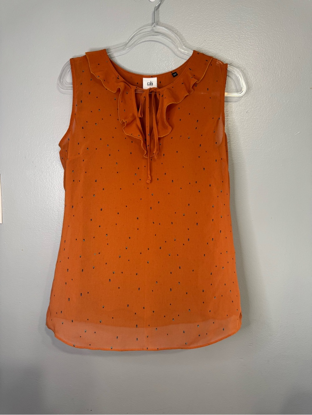 CAbi Sprinkle Top Orange Ruffle Neck Tie Front Chiffon Sleeveless Blouse - Small - Picture 2 of 11